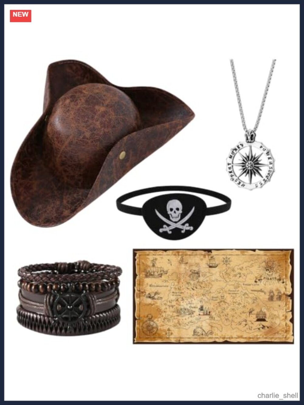 Pirate Accessories Set with Tricorn Hat, Eye Patch, Map & Jewelry